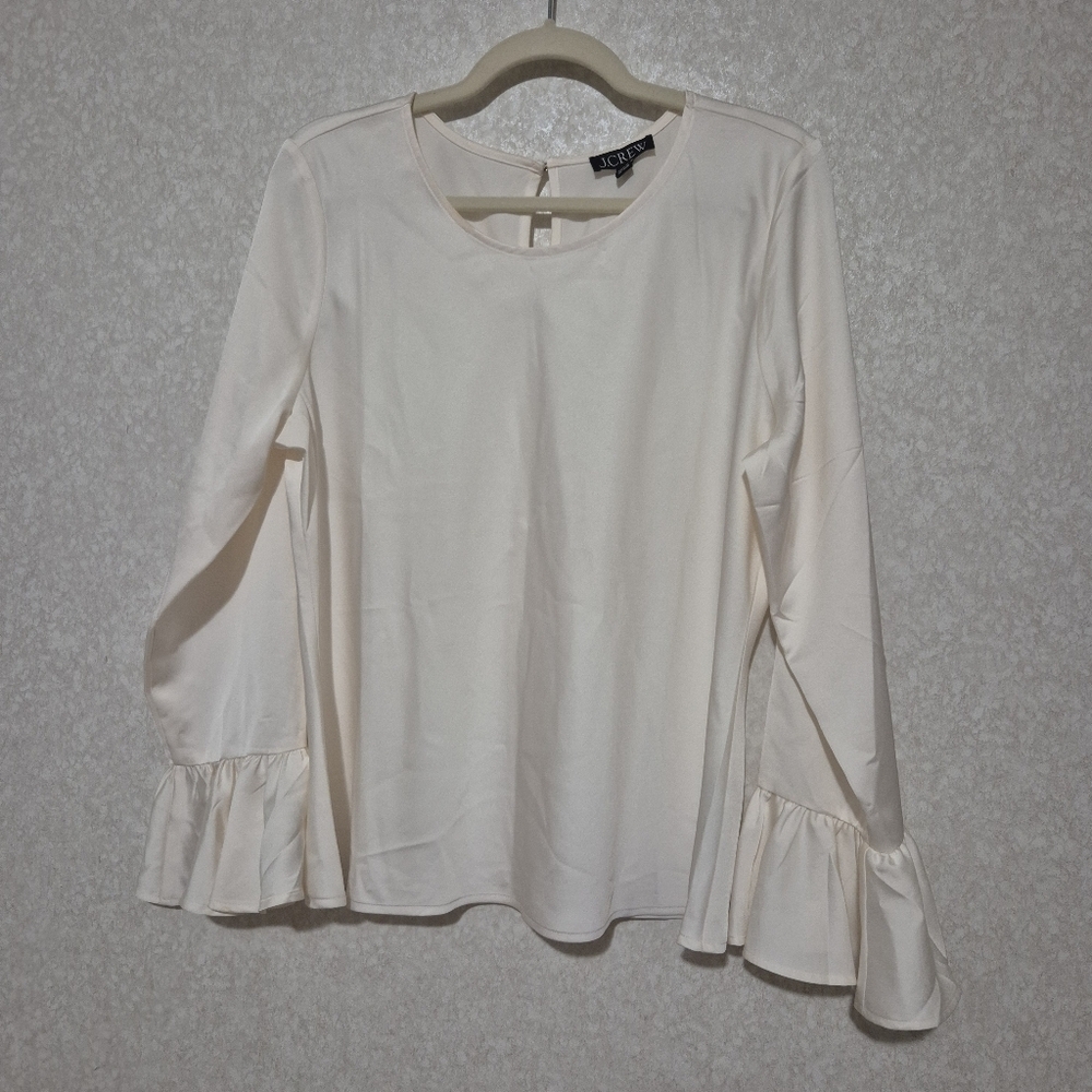 J. Crew Cream Blouse Long Sleeve with Ruffle Cuffs...SIZE:L